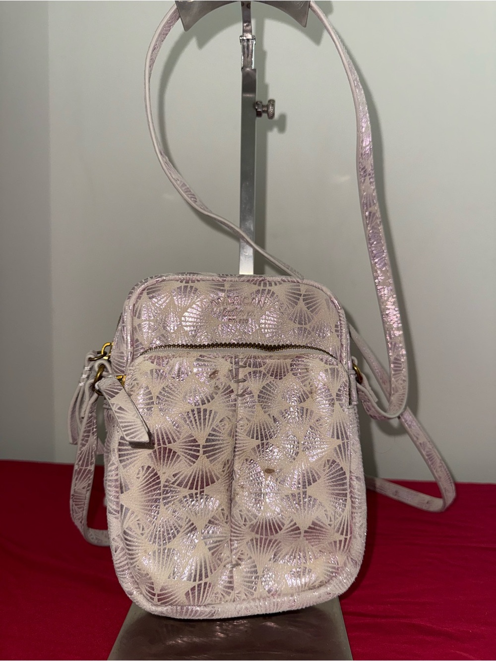 Light Pink Metallic Pattern Crossbody Purse